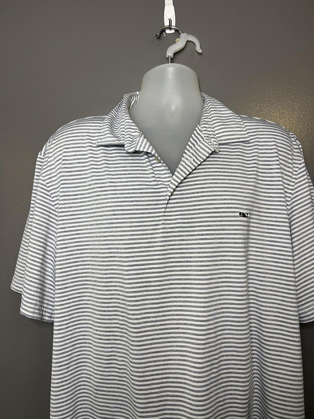 Vineyard Vines Polo Shirt Mens 2XL Gray Stripe Performance Bird Dog Whiskey